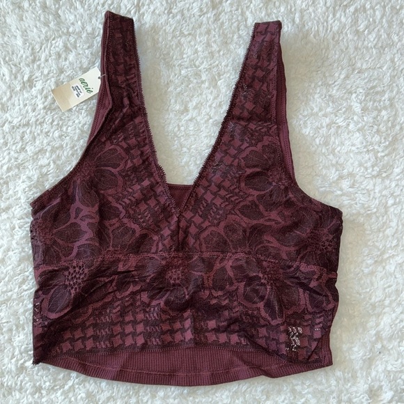 aerie Other - Aerie Holiday Best Lace Waffle Longline Bralette Maroon Women's Size Small NWT